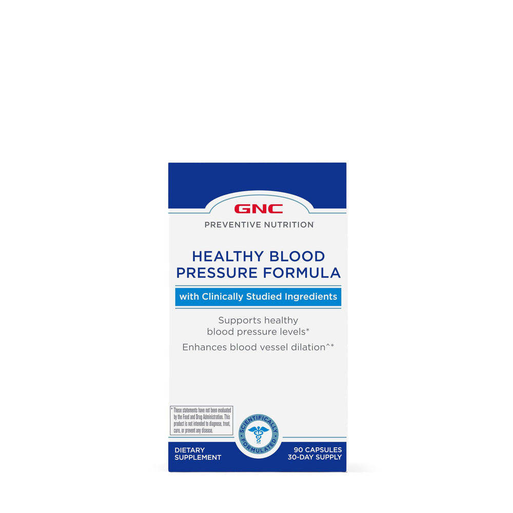 GNC Preventive Nutrition Blood Pressure capsules close-up for easy daily supplementation.