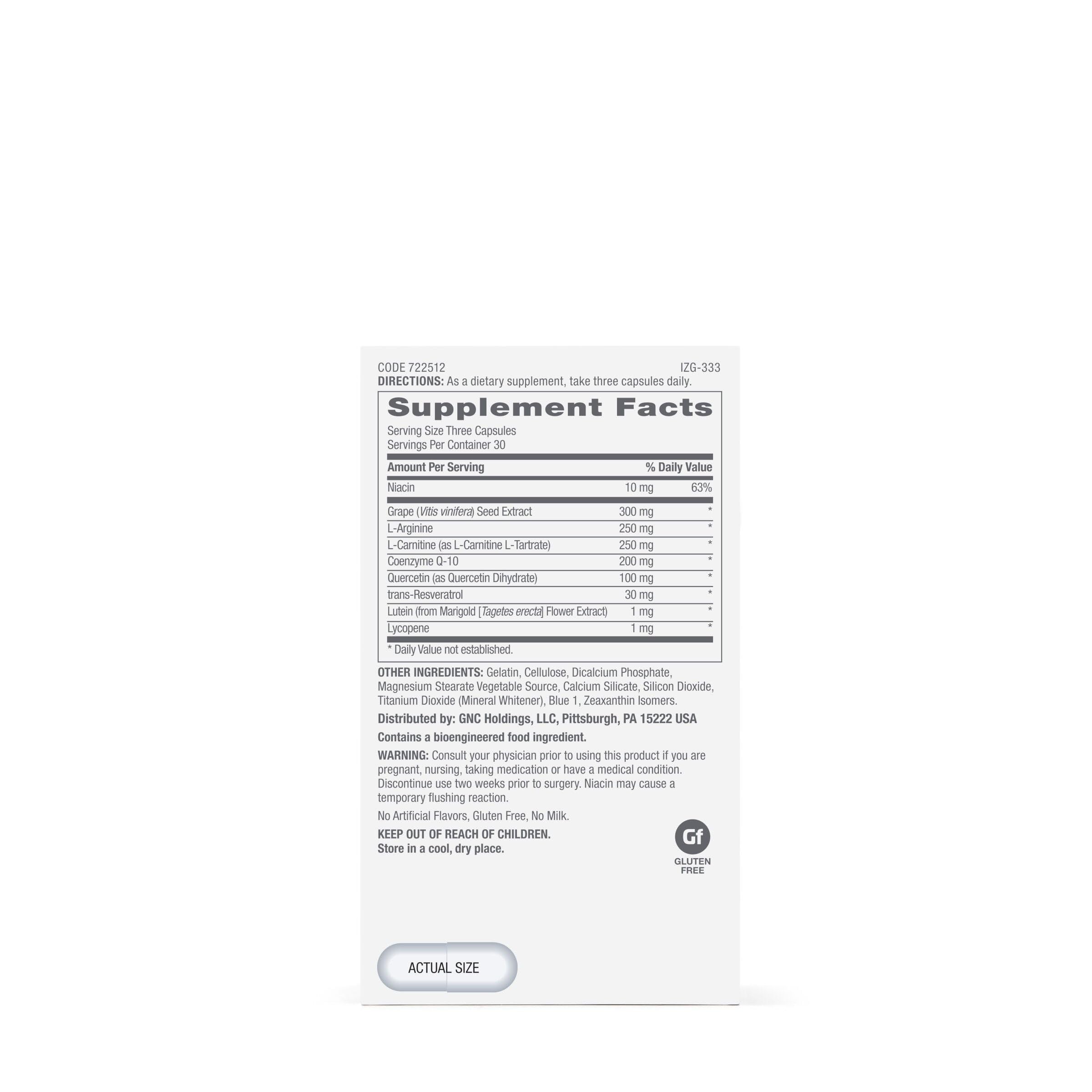 GNC Preventive Nutrition Blood Pressure formula label close-up highlights clinically studied ingredients.