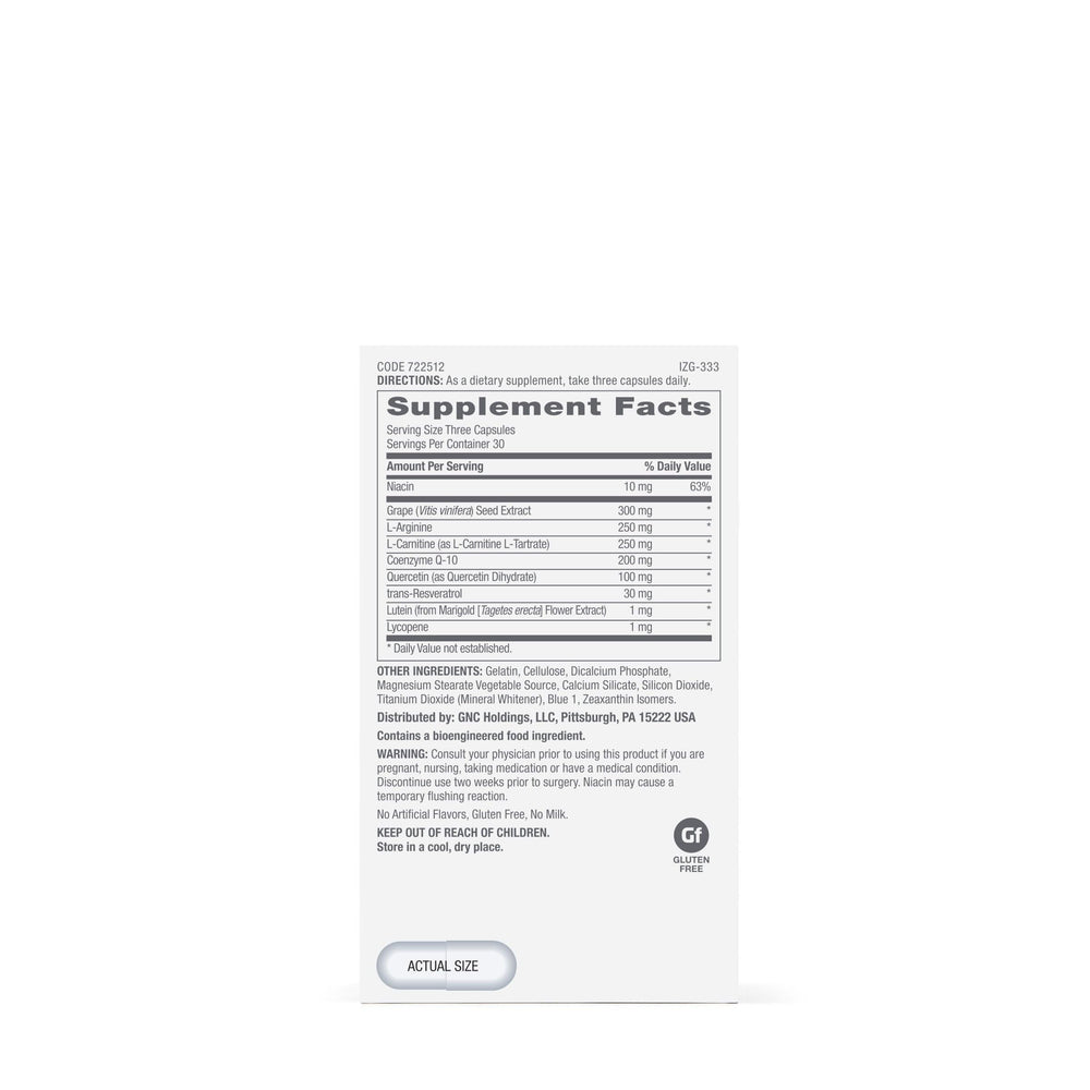 GNC Preventive Nutrition Blood Pressure formula label close-up highlights clinically studied ingredients.