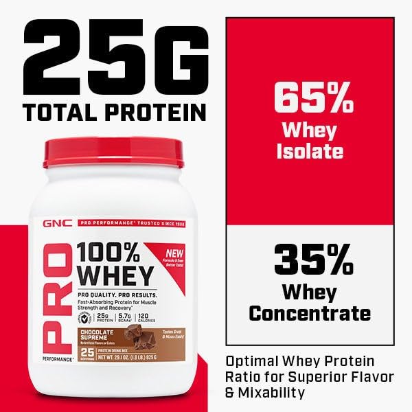GNC Pro Performance 100% Whey Protein Powder 2.0 – Fast Absorbing, Unf ...