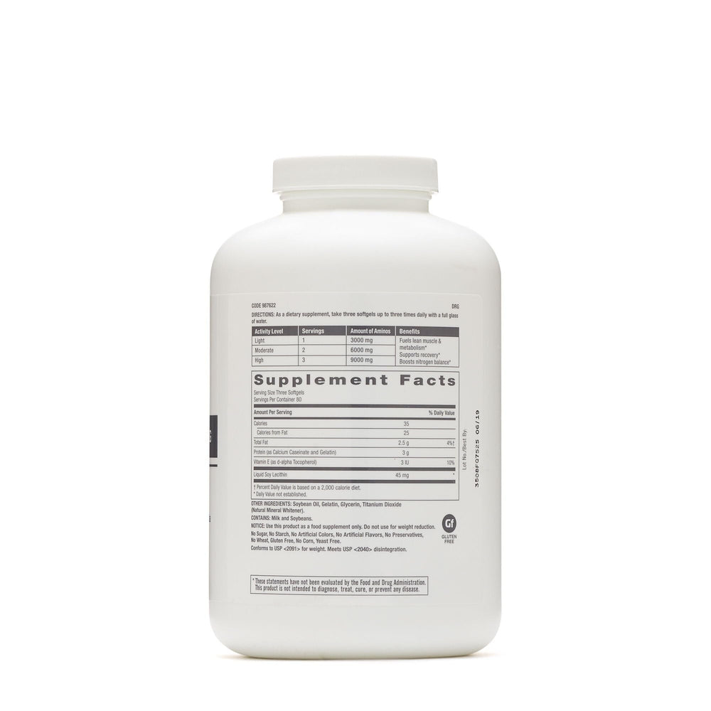 GNC Pro Performance Amino 3000 softgels being poured for post-workout intake