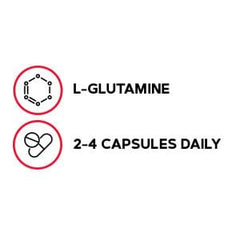 GNC L-Glutamine capsules close-up emphasizing capsule quality.