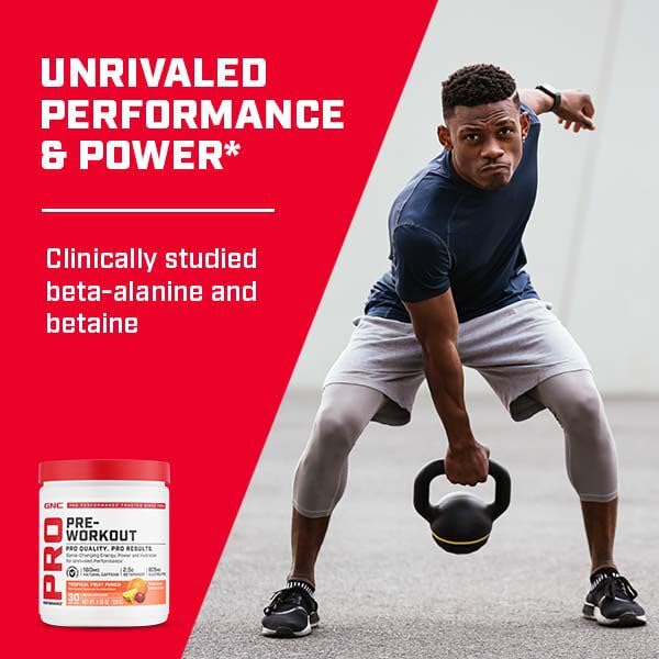 GNC Pro Performance Pre-Workout beta-alanine and betaine ingredients support endurance