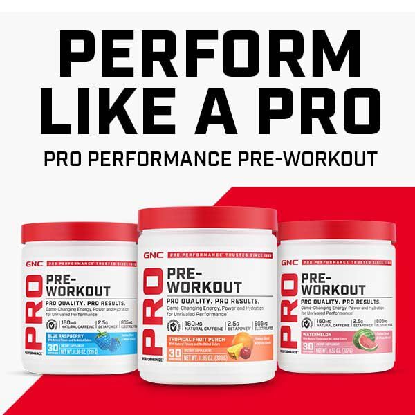 GNC Pro Performance Pre-Workout powder dissolving in water for quick mix