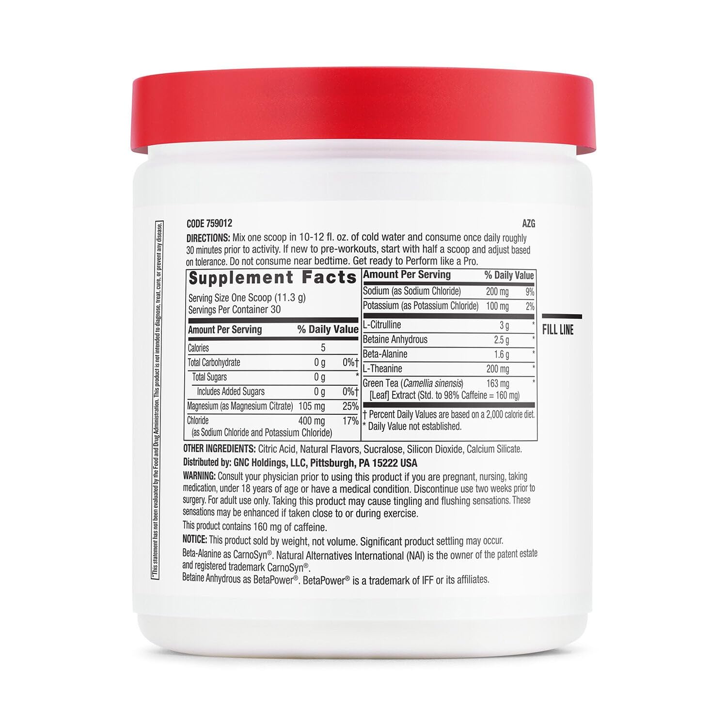 GNC Pro Performance Pre-Workout scoop included for precise serving