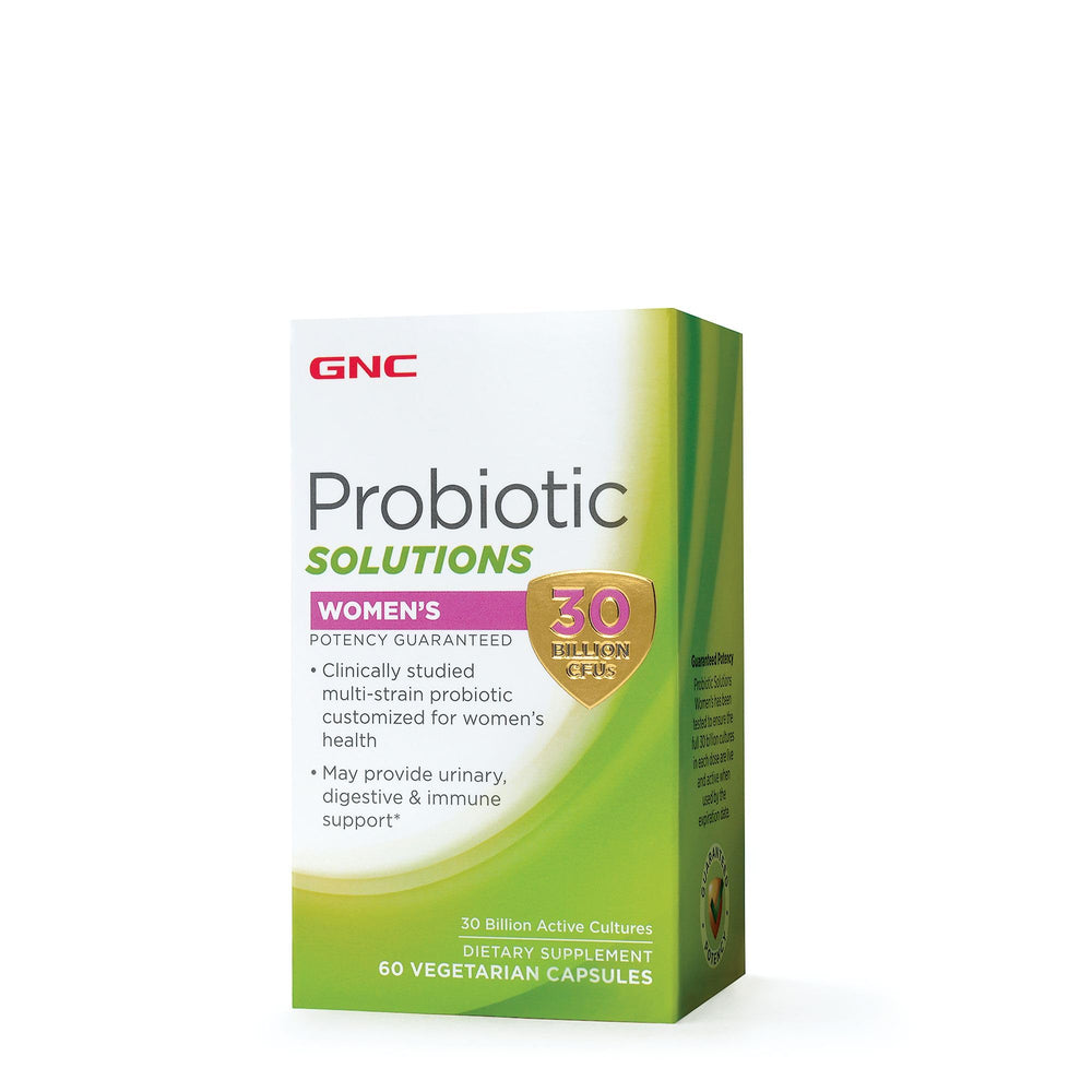 GNC Probiotic Solutions Women's bottle closeup for daily digestive support and immune health.