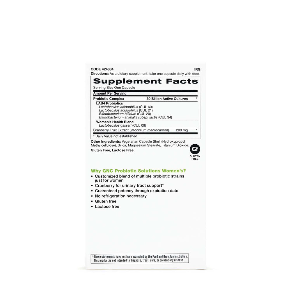 GNC Probiotic Solutions Women’s capsule closeup highlights multi-strain formula for digestion and immunity