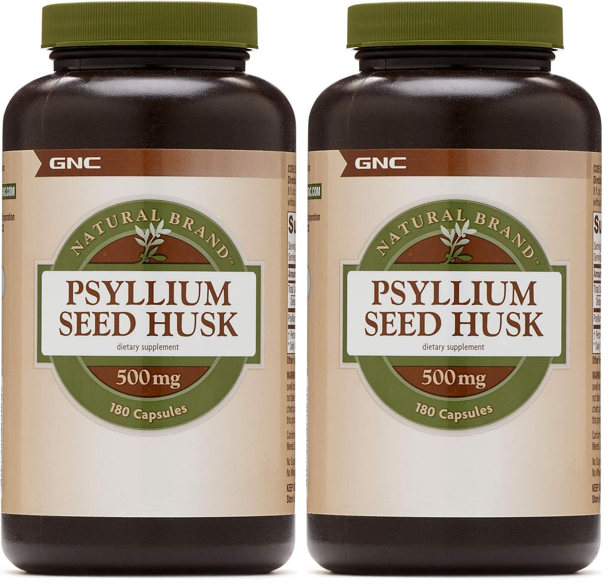 GNC psyllium seed husk 500mg bottle front promoting daily digestive wellness.
