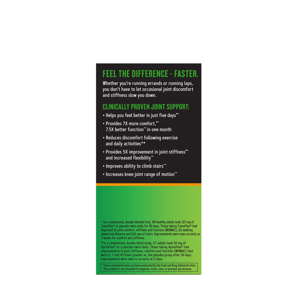 GNC TamaFlex Fast Acting capsules close-up showing vegetarian capsules for joint comfort.