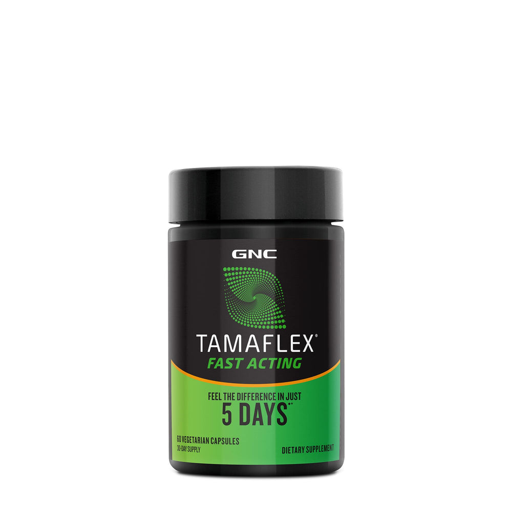 GNC TamaFlex Fast Acting bottle with hands for on-the-go joint support.