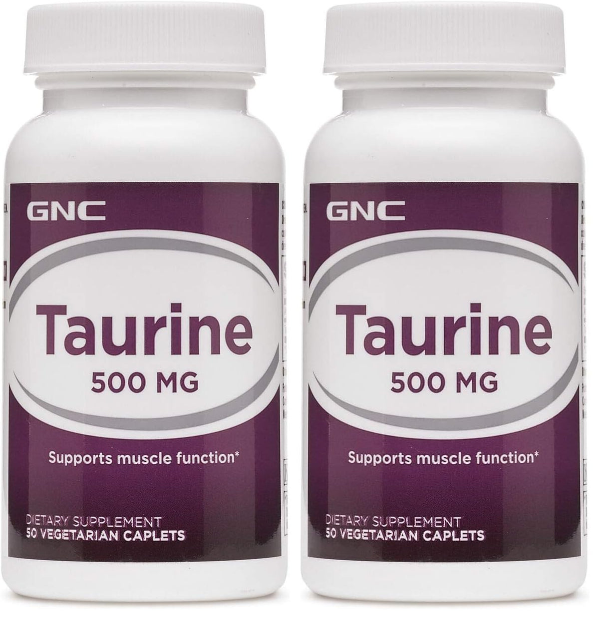 GNC Taurine 500mg bottle front view; daily use and muscle support.