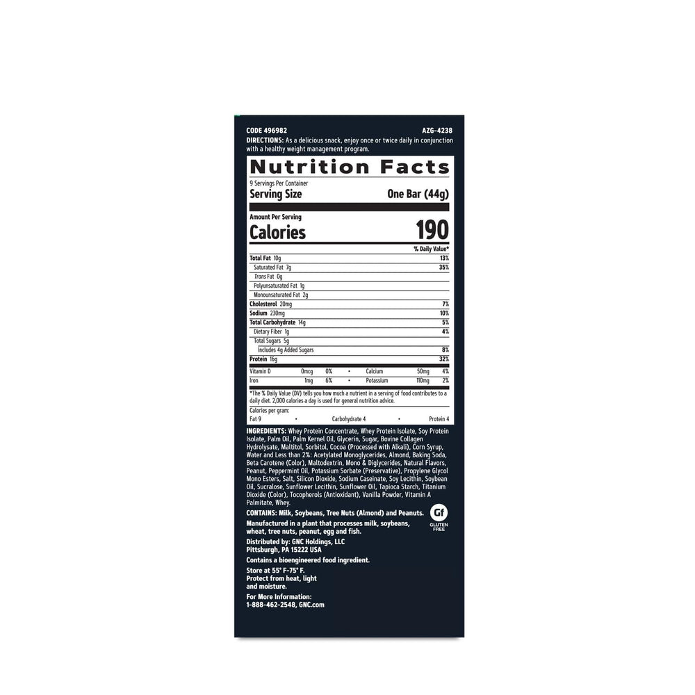 Close-up texture of GNC Layered Bar chocolate mint for indulgent bite