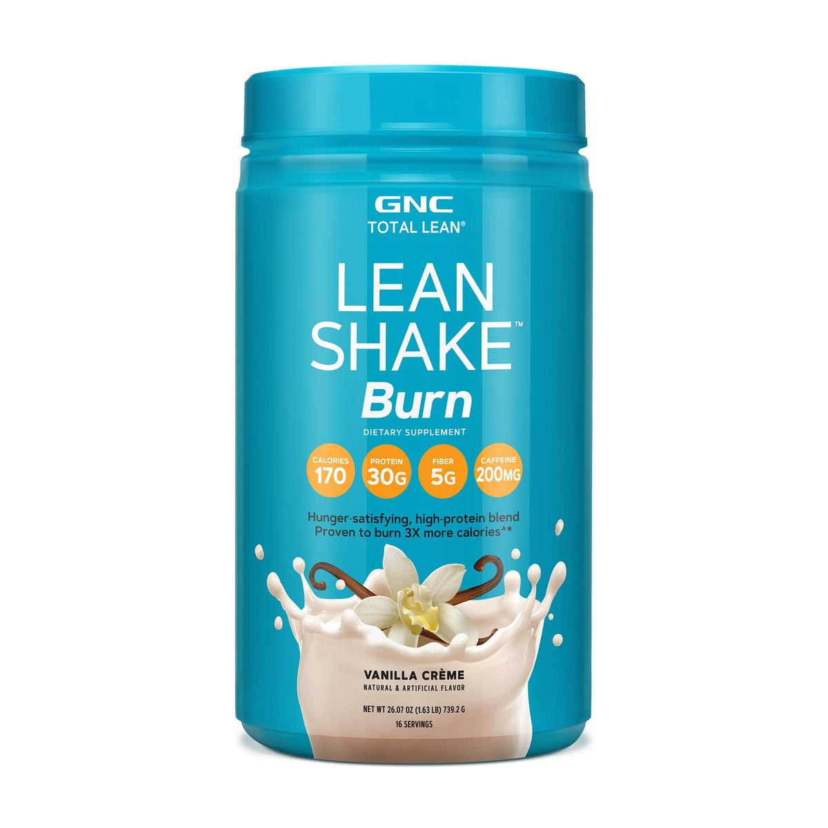 GNC Total Lean Lean Shake Burn bottle with Vanilla Creme for a protein-powered meal.