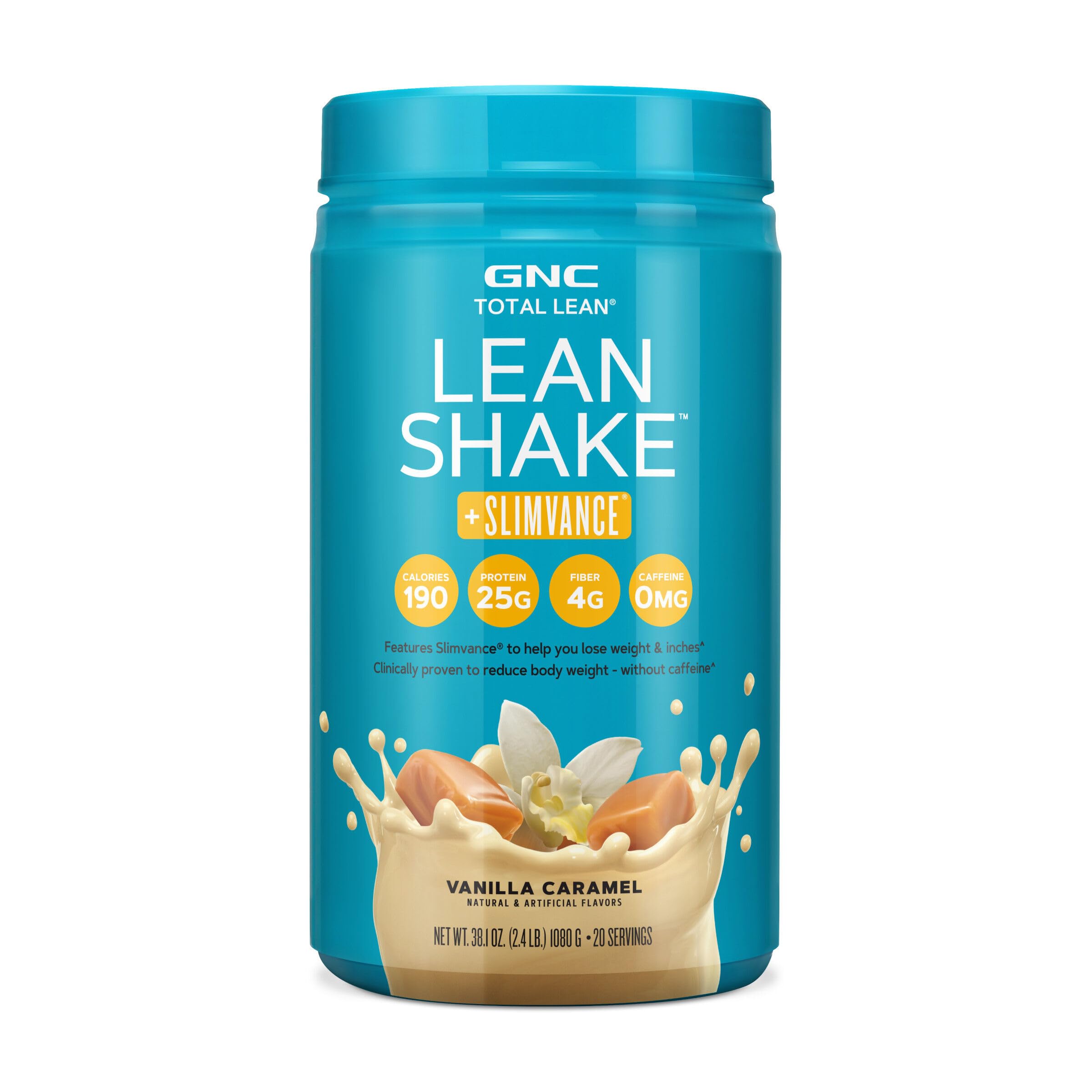 GNC Total Lean Lean Shake Vanilla Caramel bottle for convenient weight management