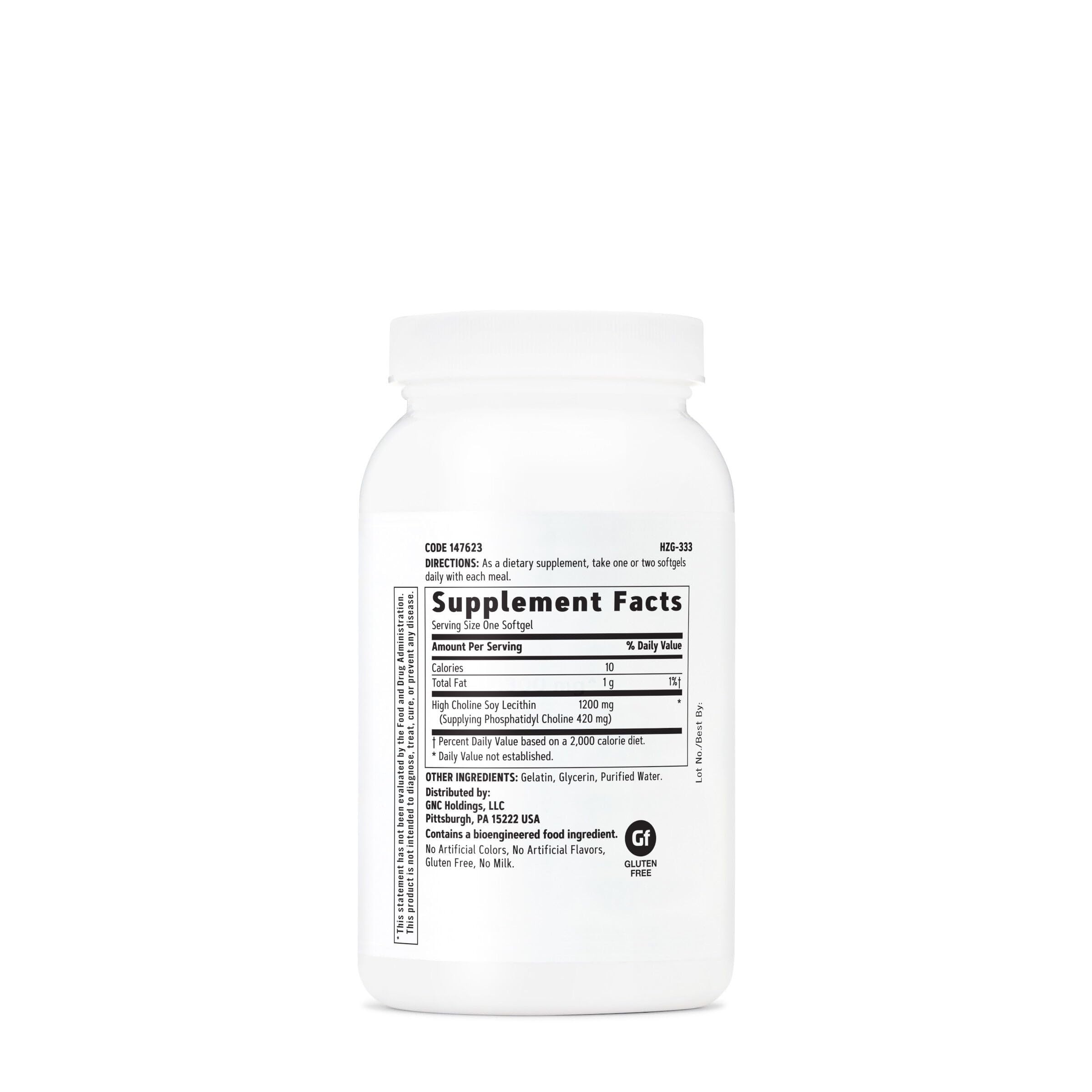 GNC Triple Lecithin 1200mg softgels closeup showing easy-to-swallow capsules.