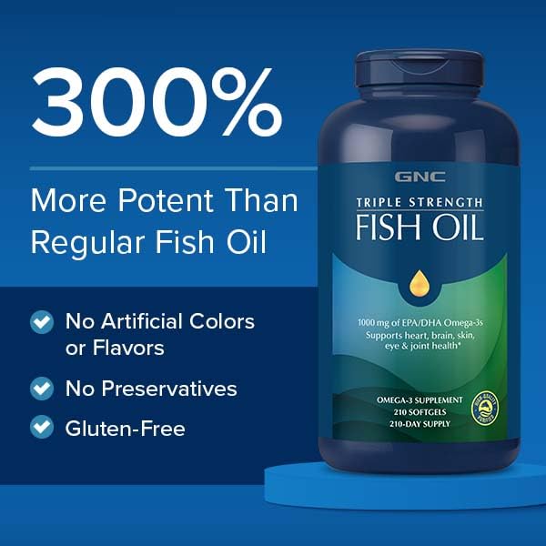 GNC Triple Strength Fish Oil bottle top with freshness seal