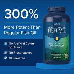 GNC Triple Strength Fish Oil bottle top with freshness seal