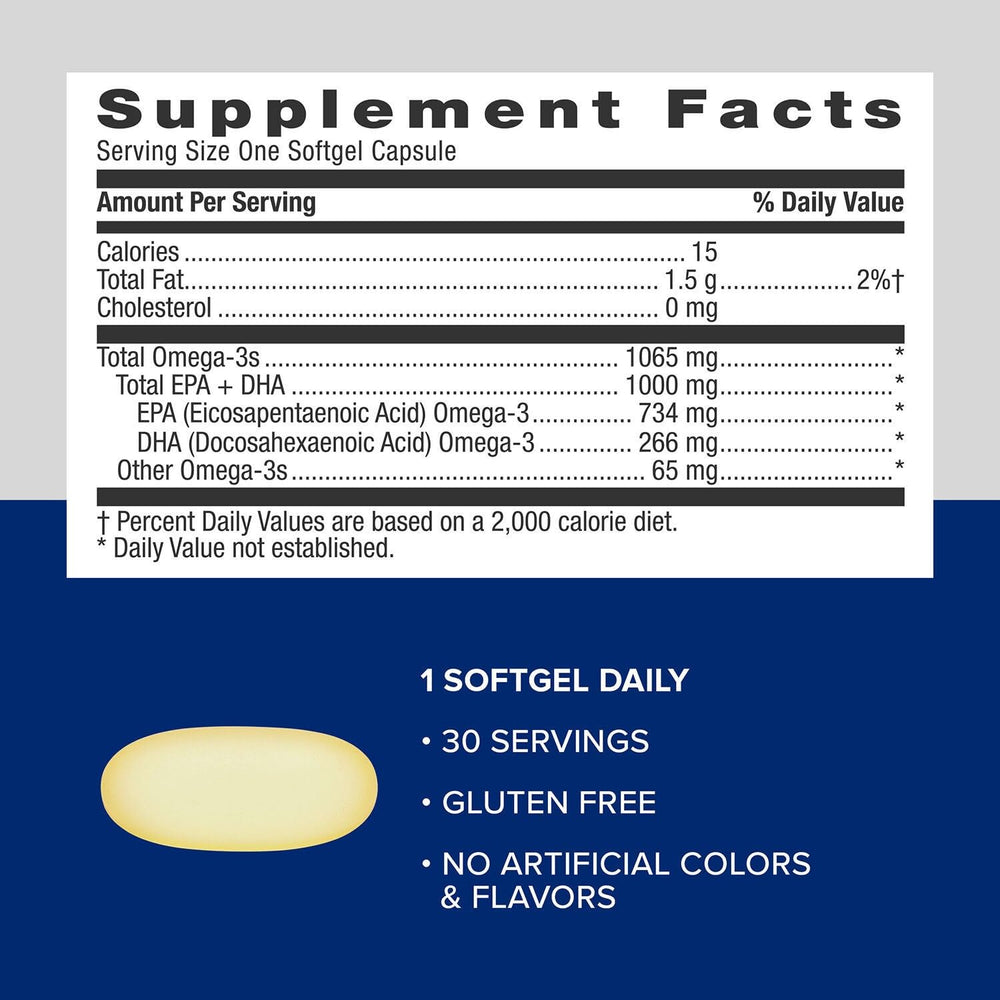GNC Triple Strength Fish Oil gluten-free formula supports overall wellness.