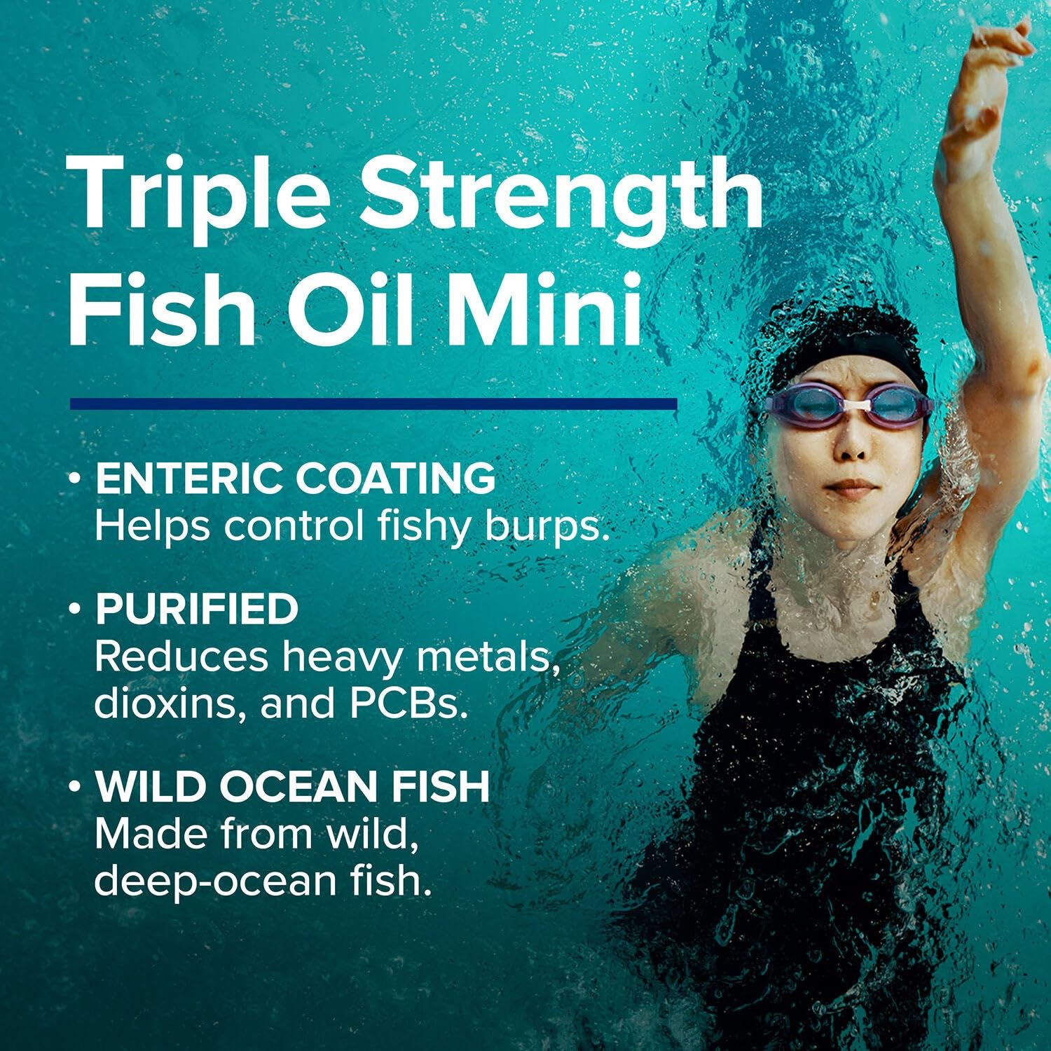 GNC Triple Strength Fish Oil bottle with purity test icon