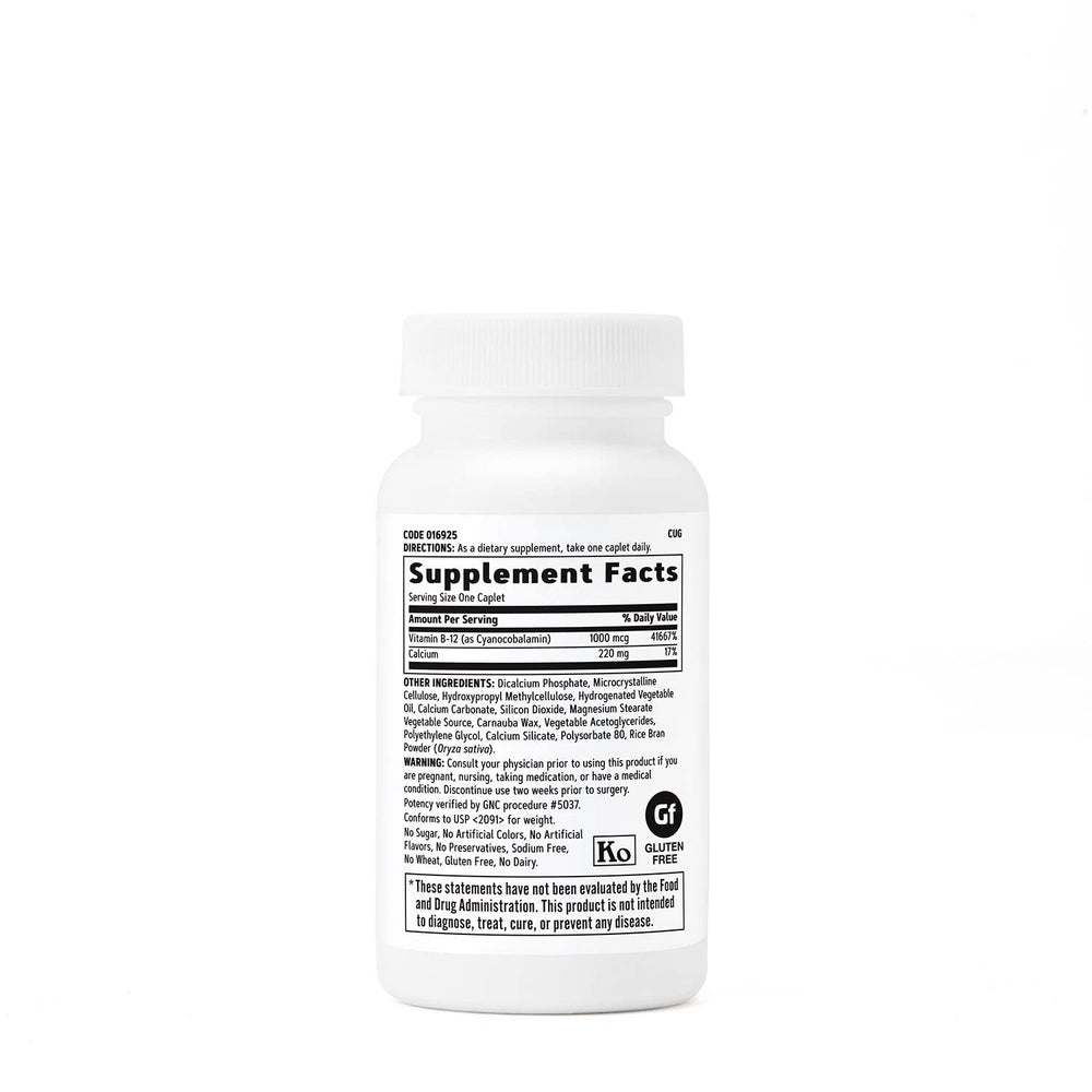 GNC Vitamin B-12 1000mcg bottle cap shows easy daily dosing.