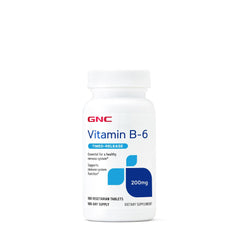GNC Vitamin B6 200mg bottle front view for daily wellness and timed-release use