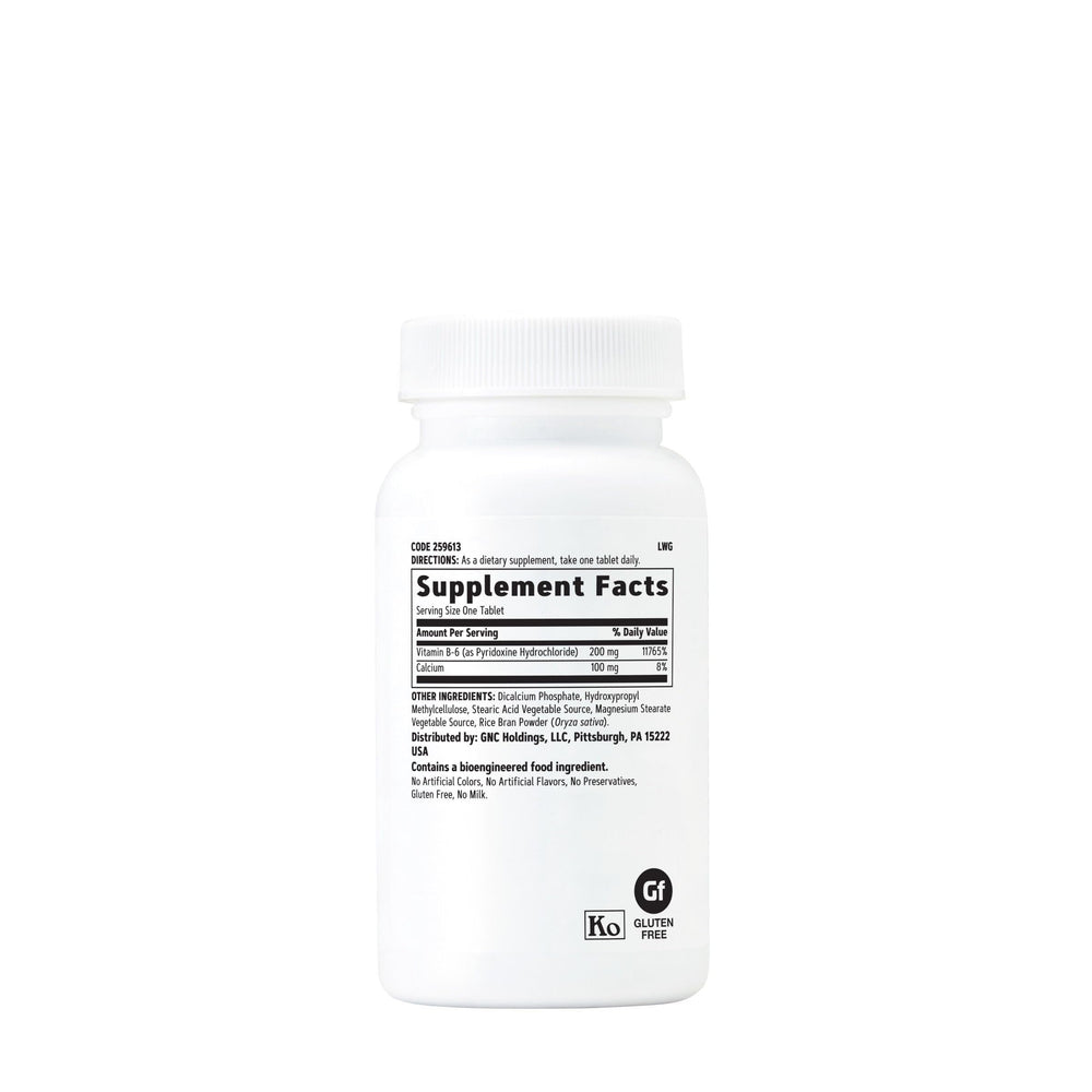 GNC Vitamin B6 200mg tablets close-up highlights steady release and daily support