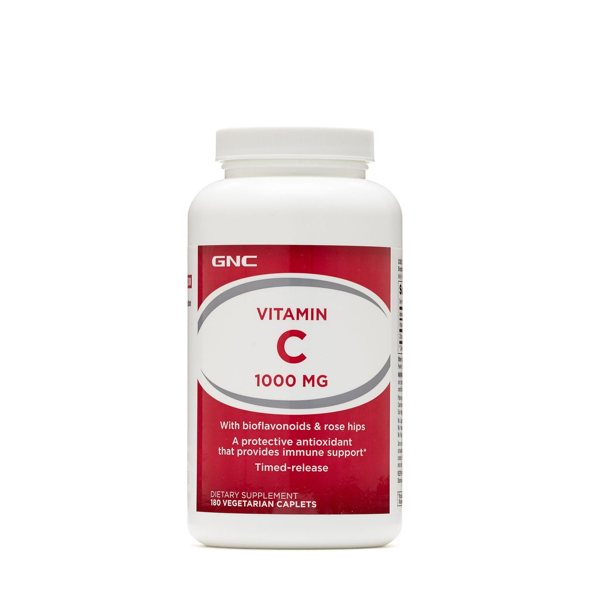 GNC Vitamin C 1000mg timed-release bottle pour for daily immune support and convenience