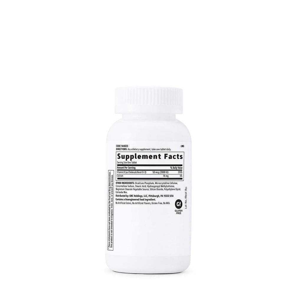 Close-up of GNC Vitamin D3 50mcg tablet for bone health