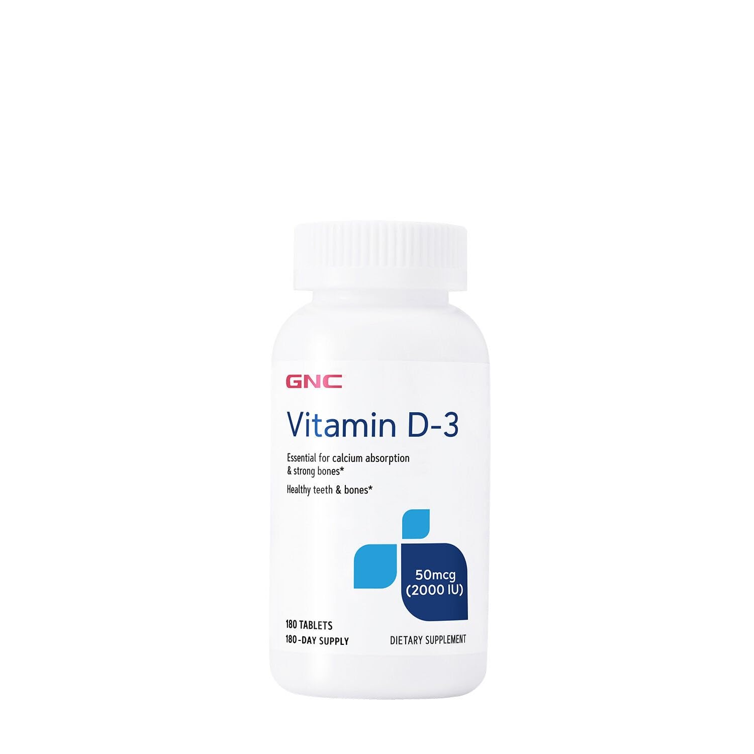 GNC Vitamin D3 bottle with packaging emphasizes daily bone support