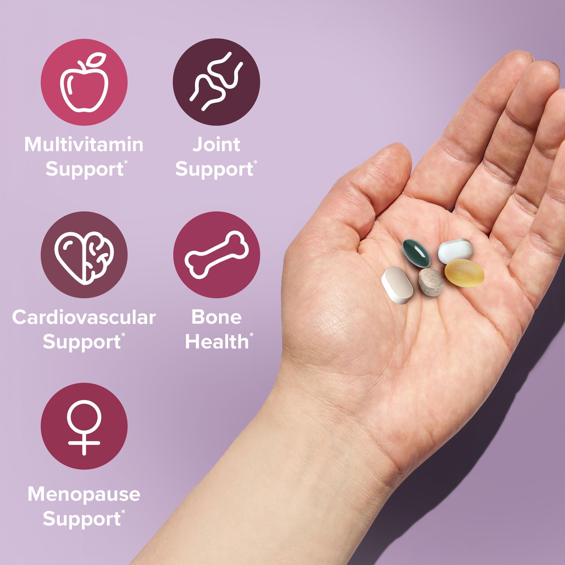 GNC Women’s 50+ Vitapak pills split illustrating dosage variety