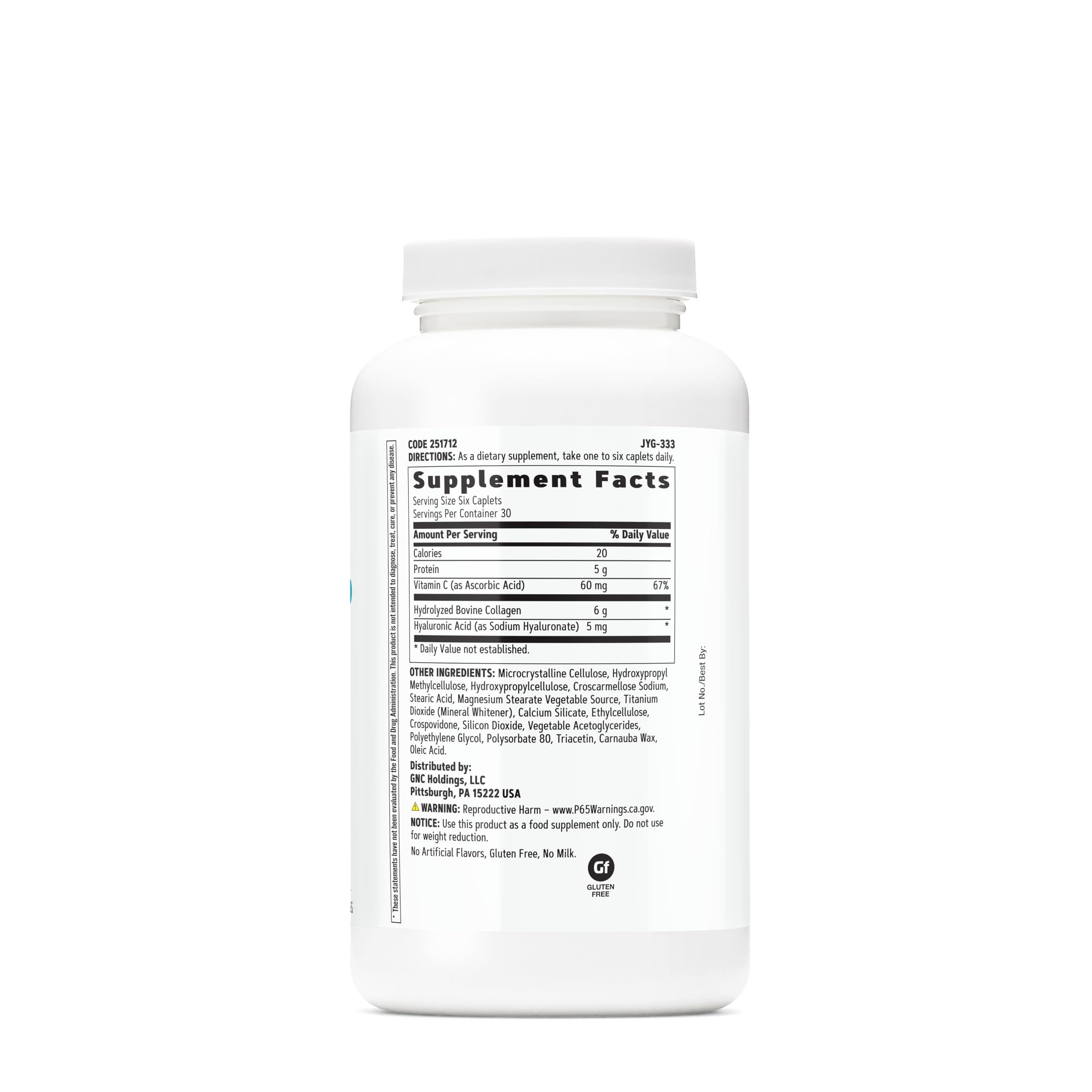 GNC Women's Collagen with Hyaluronic Acid label highlights hydration benefits