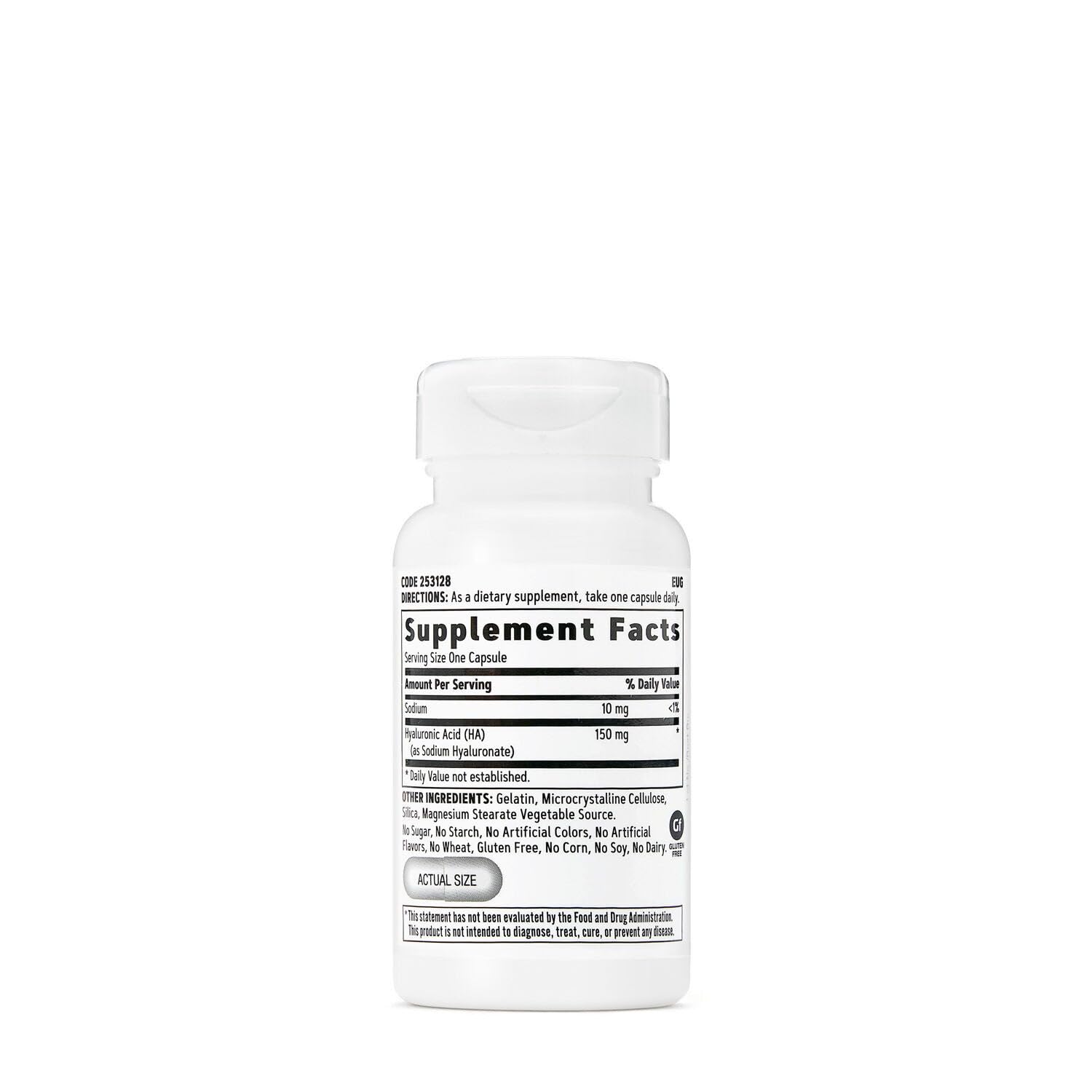 Close-up of the GNC Hyaluronic Acid label showing 150 mg per capsule