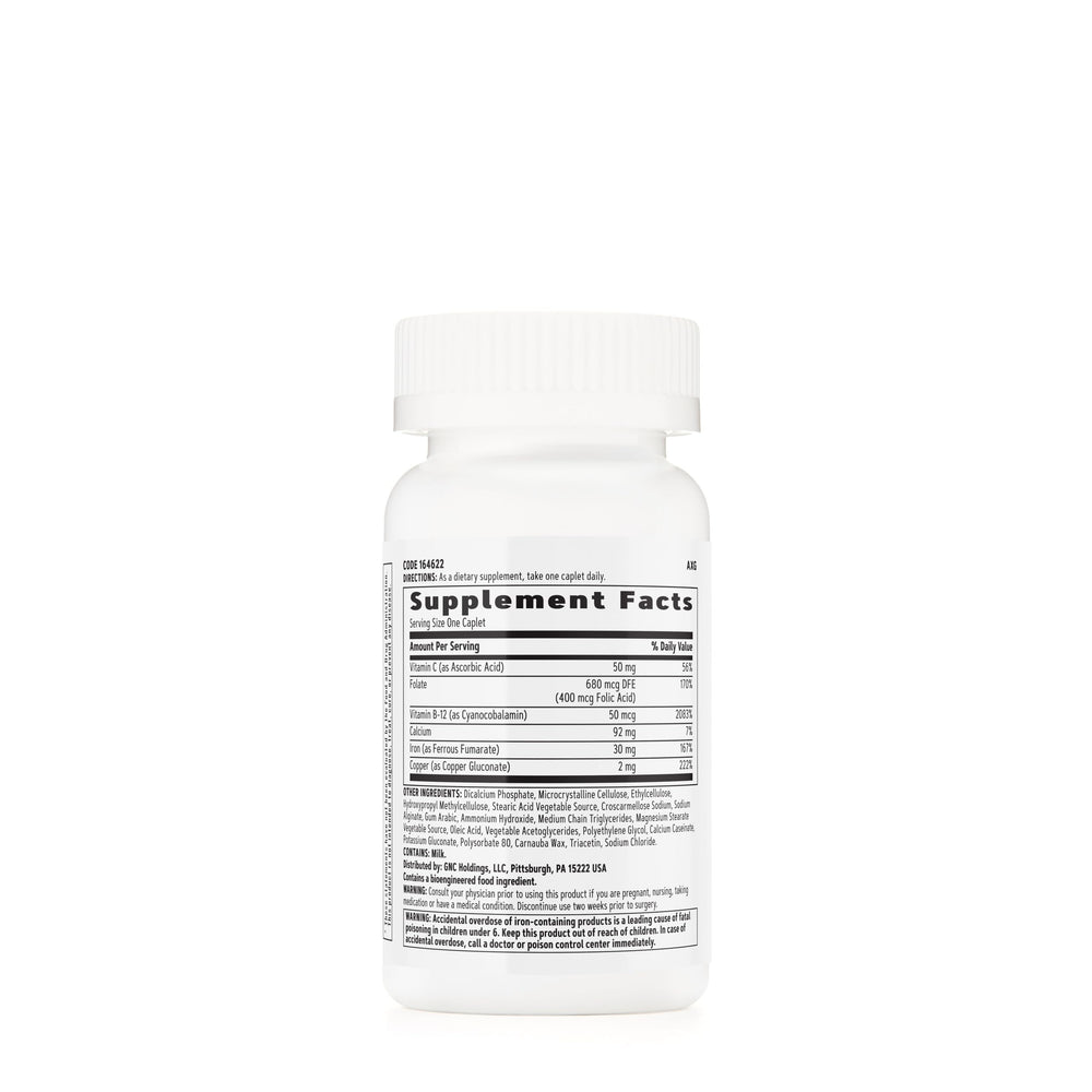 GNC Women's Iron Complete label highlights 30 mg iron per serving for daily nutrition