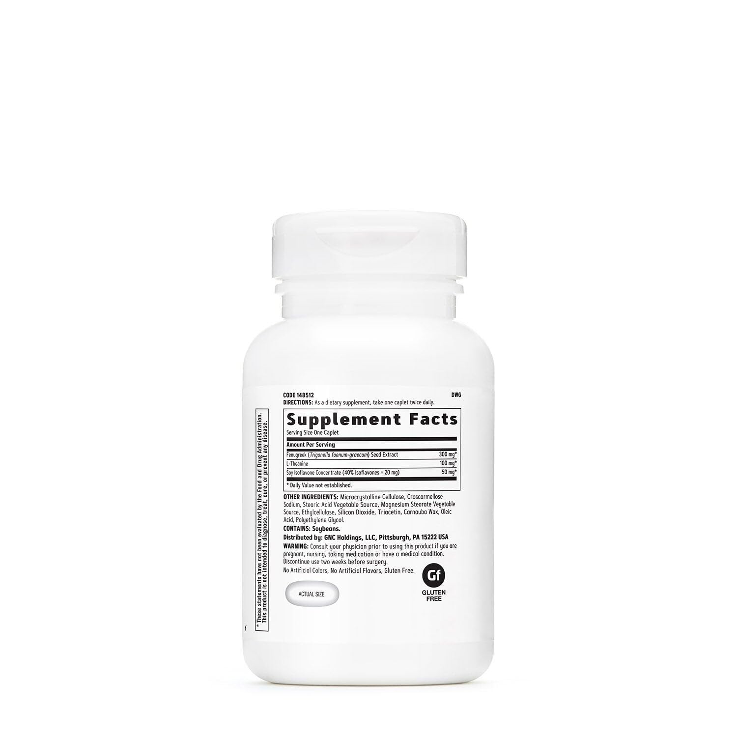 GNC Women's Menopause Formula ingredients panel featuring Libifem fenugreek and L-Theanine.