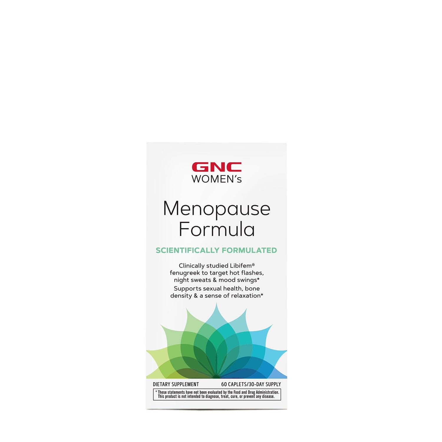 GNC Women's Menopause Formula label showing gluten-free, no artificial flavors or colors.