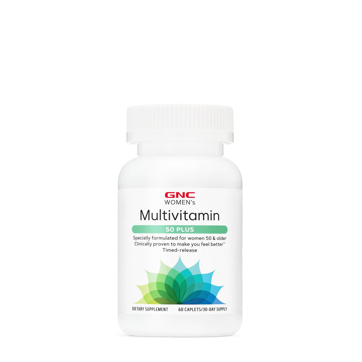 GNC Women's Multivitamin 50 Plus bone health bottle supports bones with calcium and vitamin D.