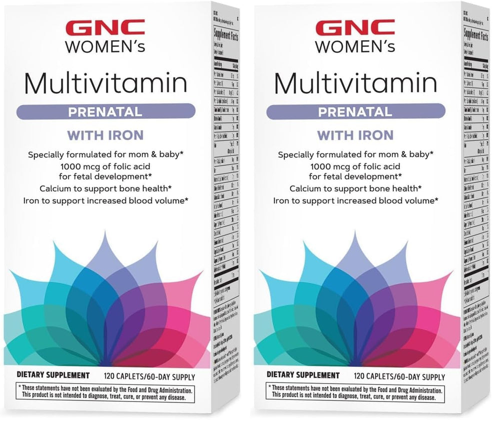 GNC Women's Prenatal bottle cap shows secure seal and premium formulation for mom and baby.