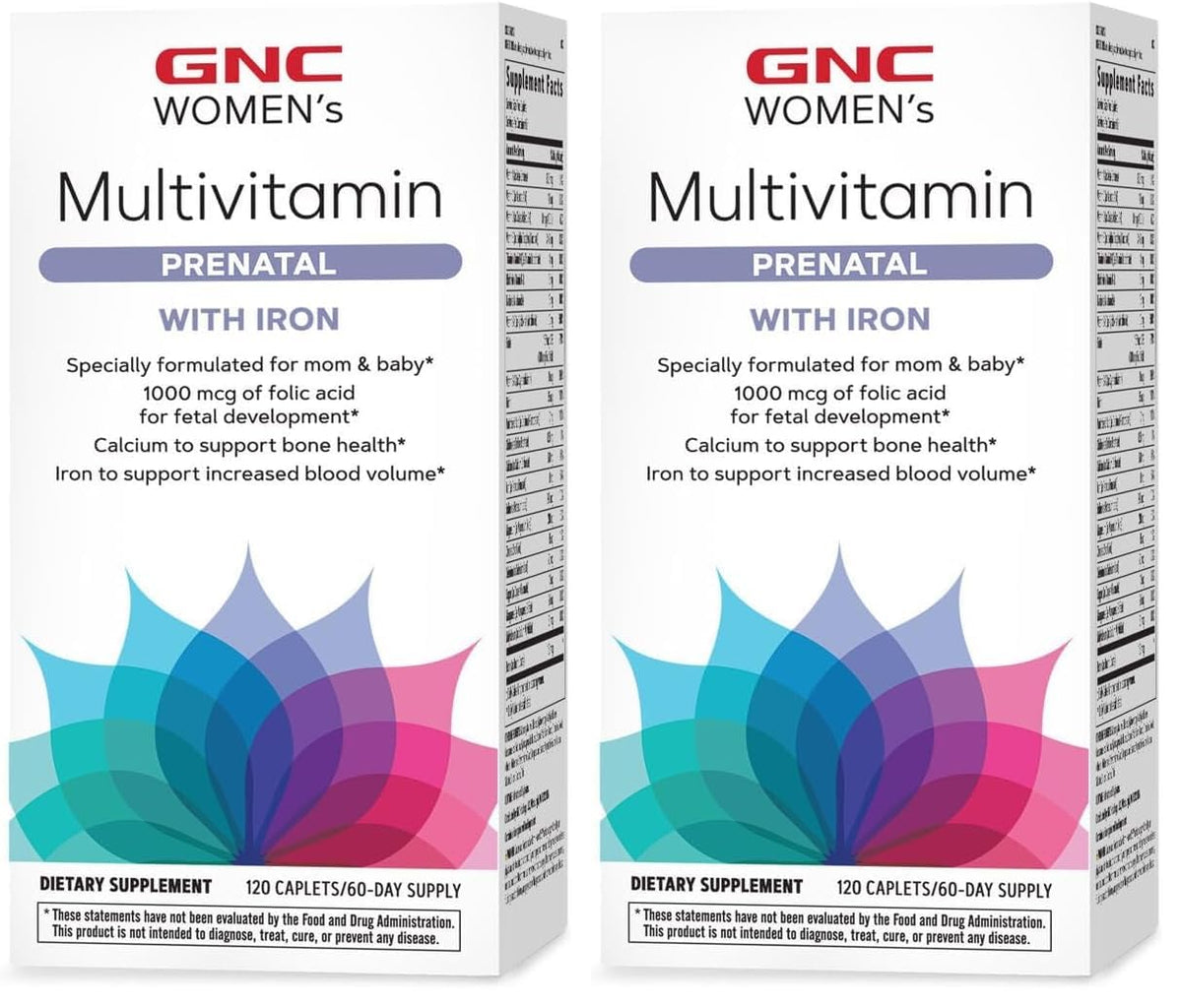 GNC Women's Prenatal bottle cap shows secure seal and premium formulation for mom and baby.