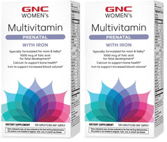 GNC Women's Prenatal bottle cap shows secure seal and premium formulation for mom and baby.