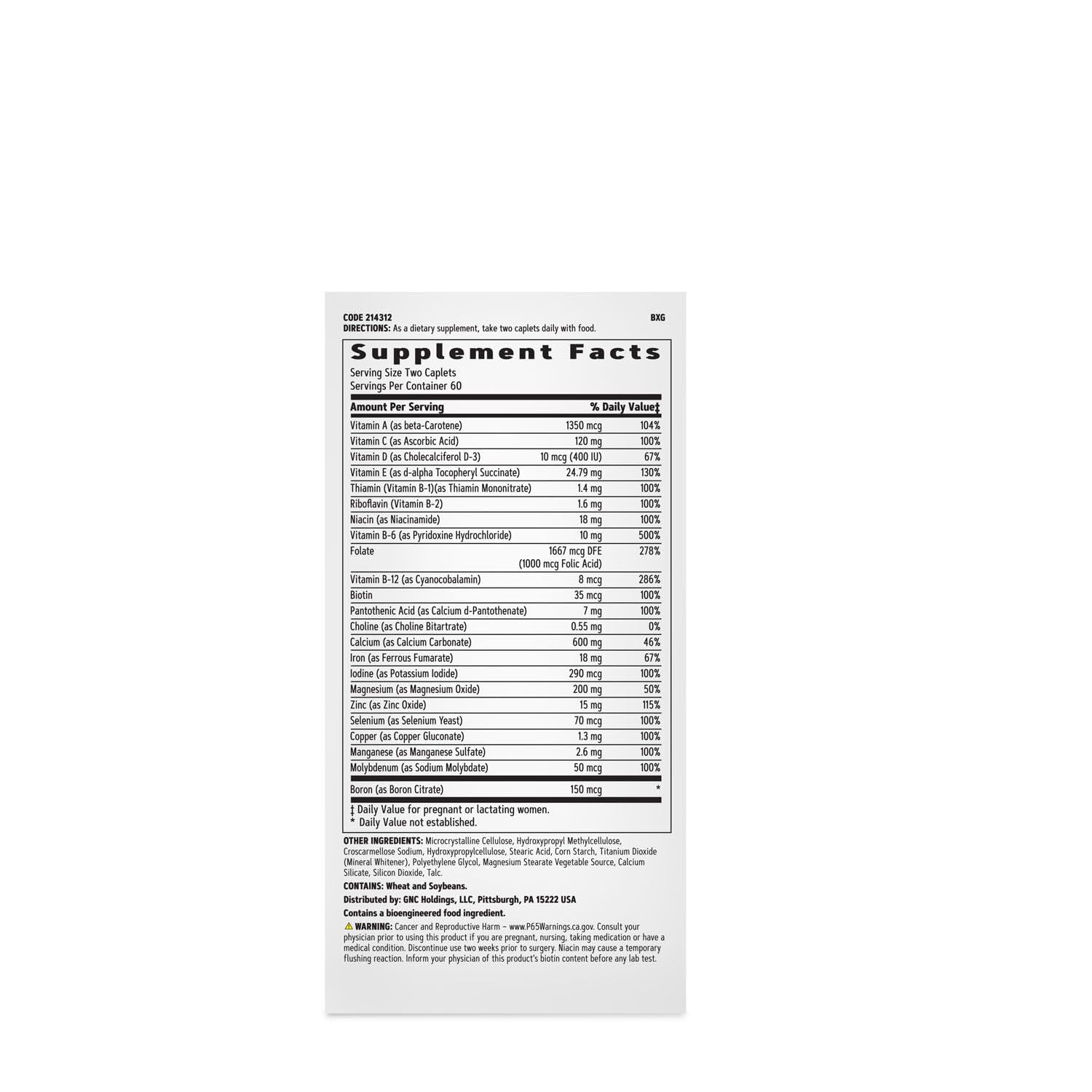 GNC Women's Prenatal pills inside bottle highlighting easy-to-take caplets for daily support.
