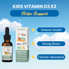 Label for Go Healthy Kids D3 K2 drops shows non-GMO vegan ingredients.