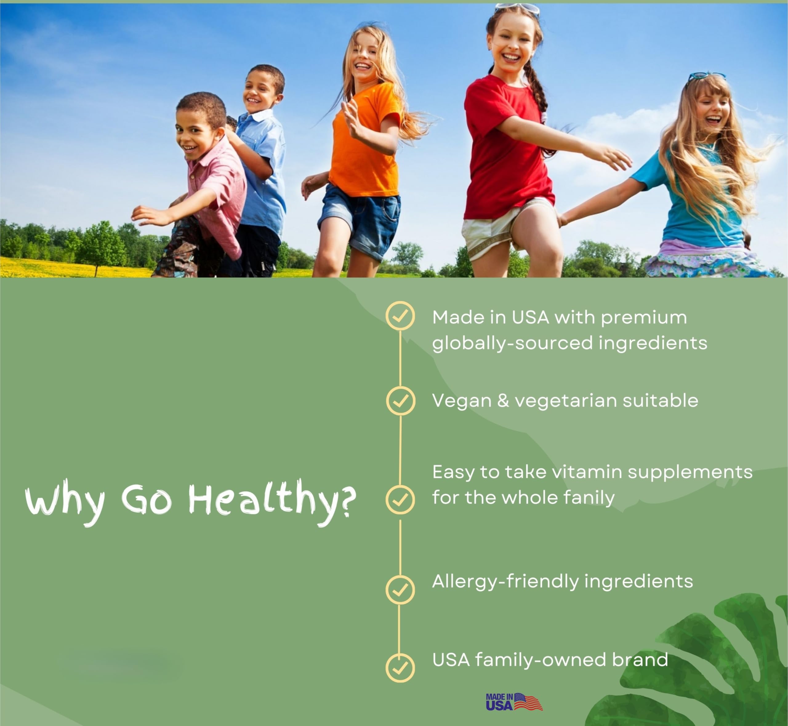 Go Healthy Kids D3 K2 drops highlight vegan formula and allergy-conscious ingredients.