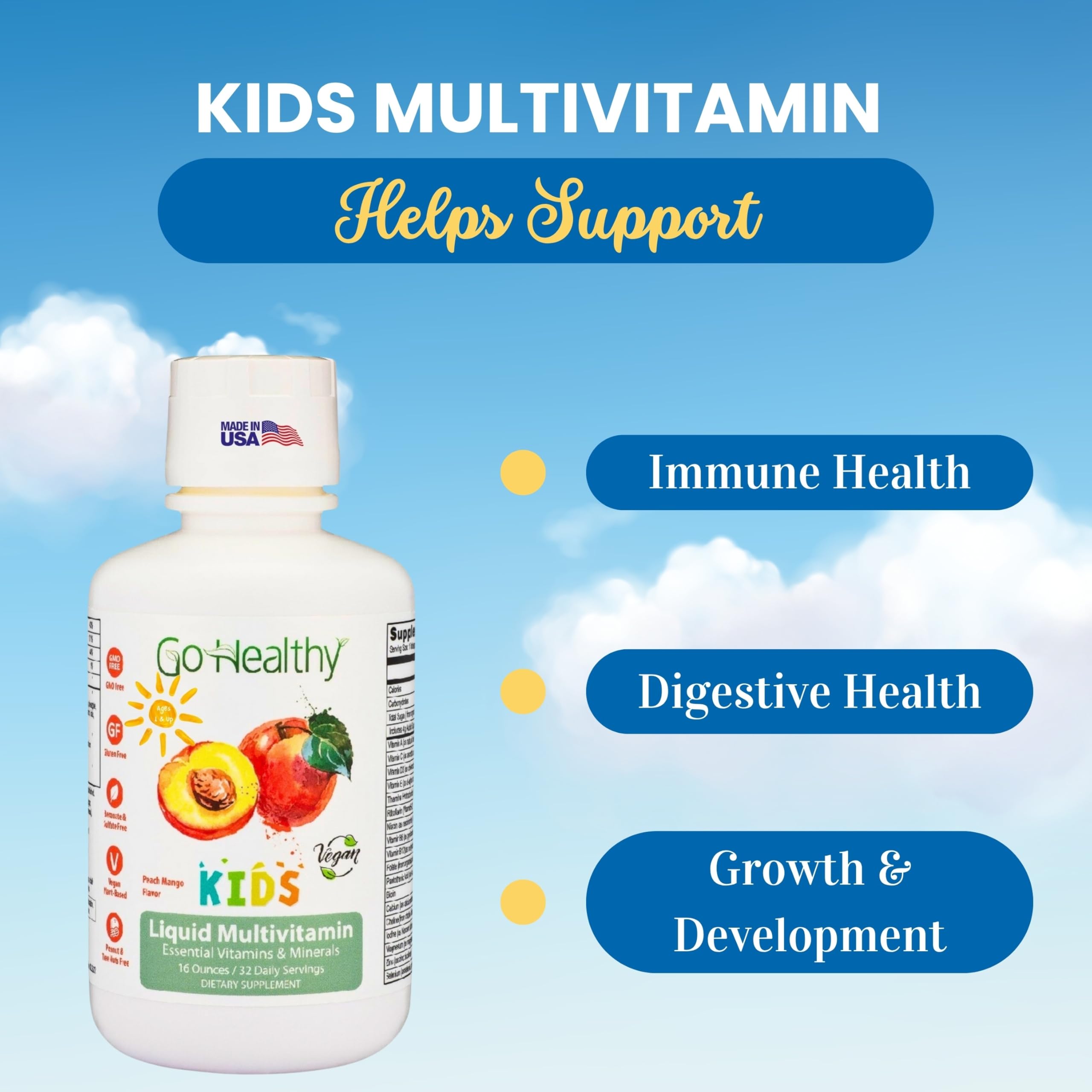 Go Healthy Kids peach mango flavor makes vitamin time enjoyable