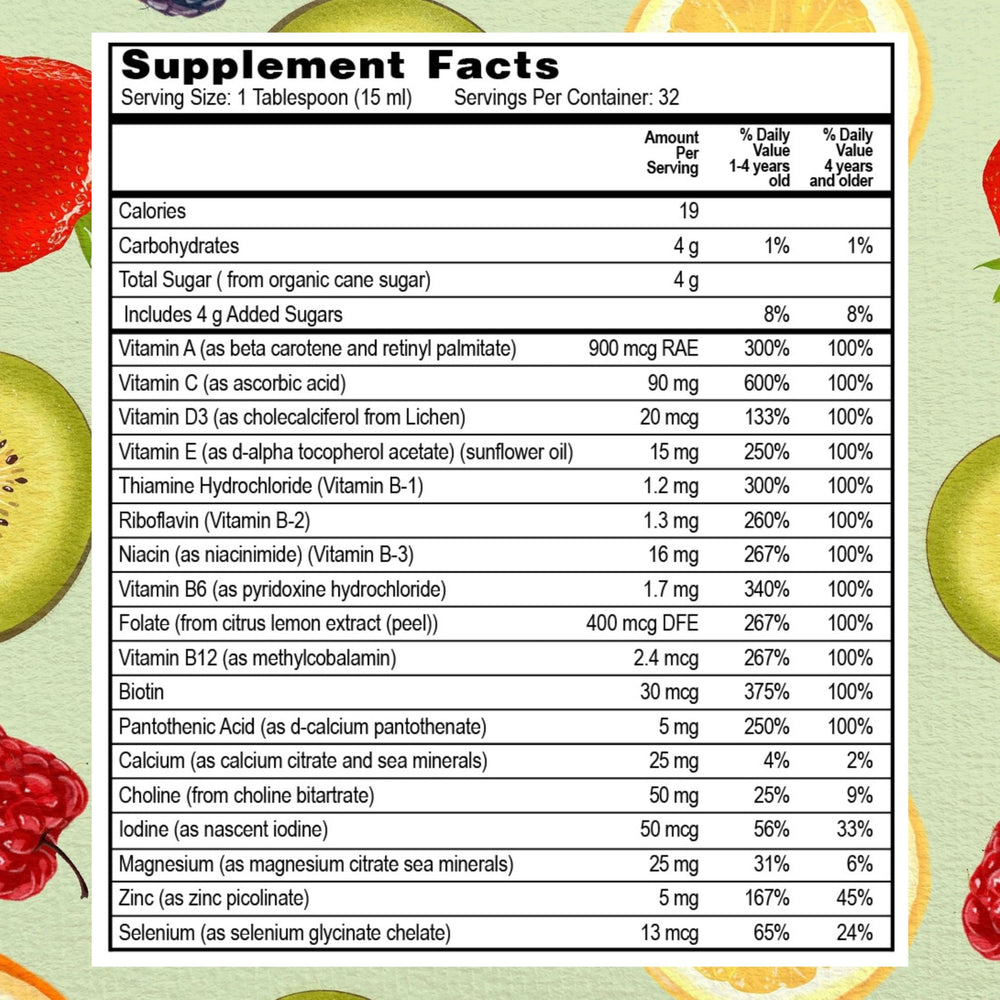 Liquid vitamin mixes easily with juice or water for easy consumption