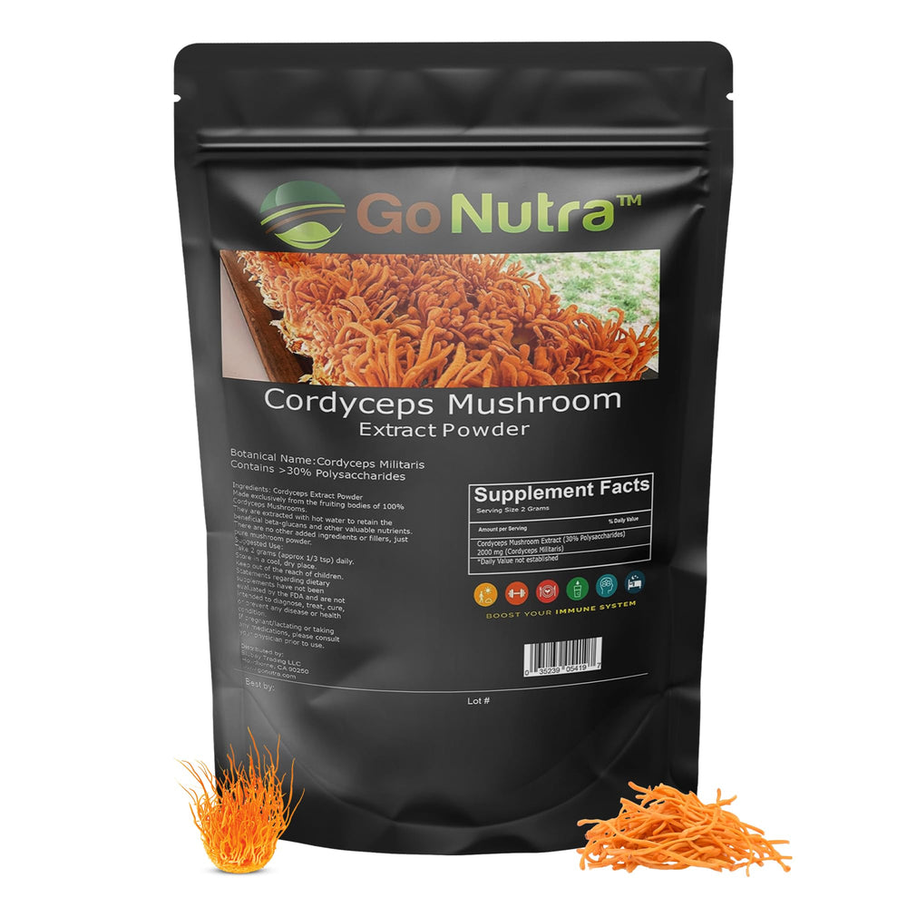 Go Nutra Cordyceps powder packaging seals freshness.