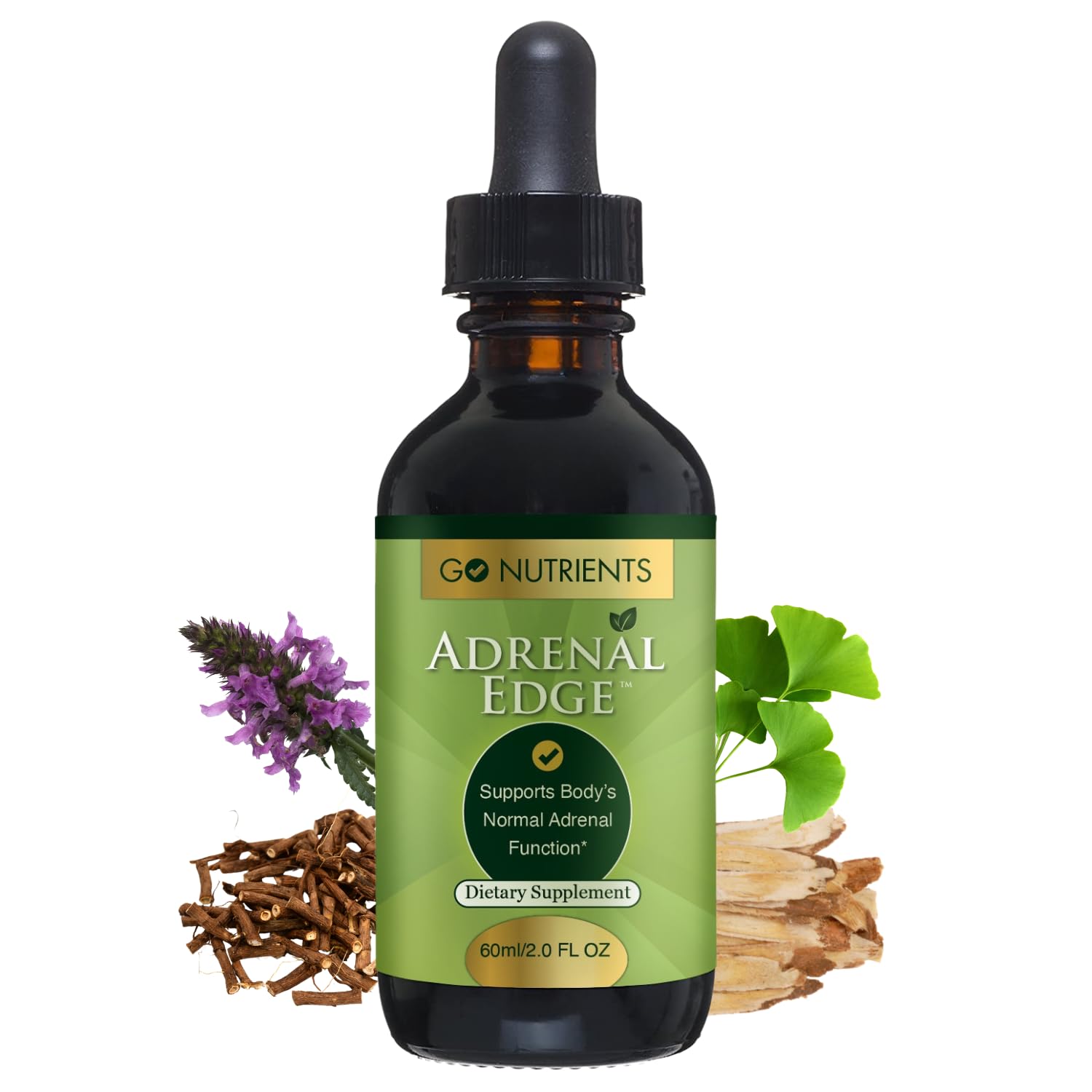 Go Nutrients Adrenal Edge bottle front for daily stress support and balanced energy.