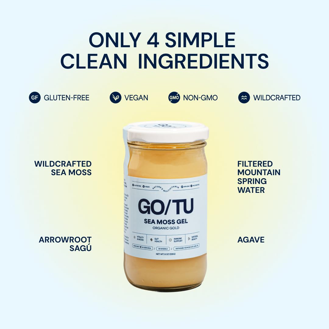 GO/TU Sea Moss Gel with arrowroot highlighting enhanced gut-friendly texture.