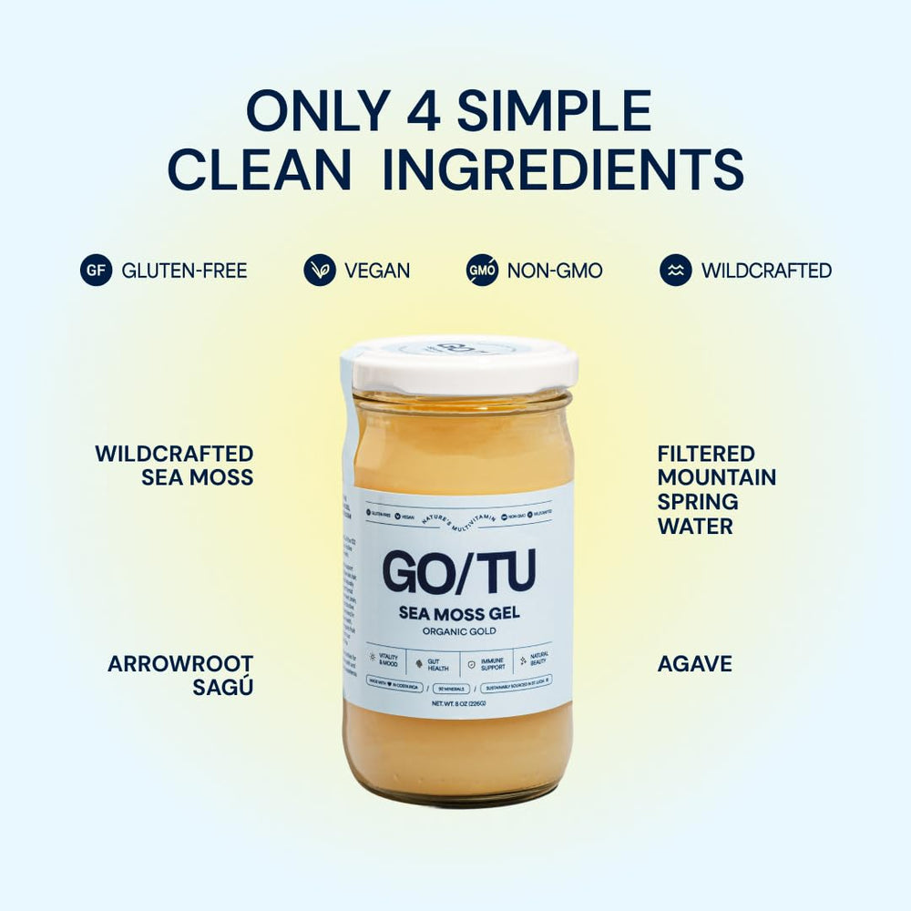 GO/TU Sea Moss Gel with arrowroot highlighting enhanced gut-friendly texture.