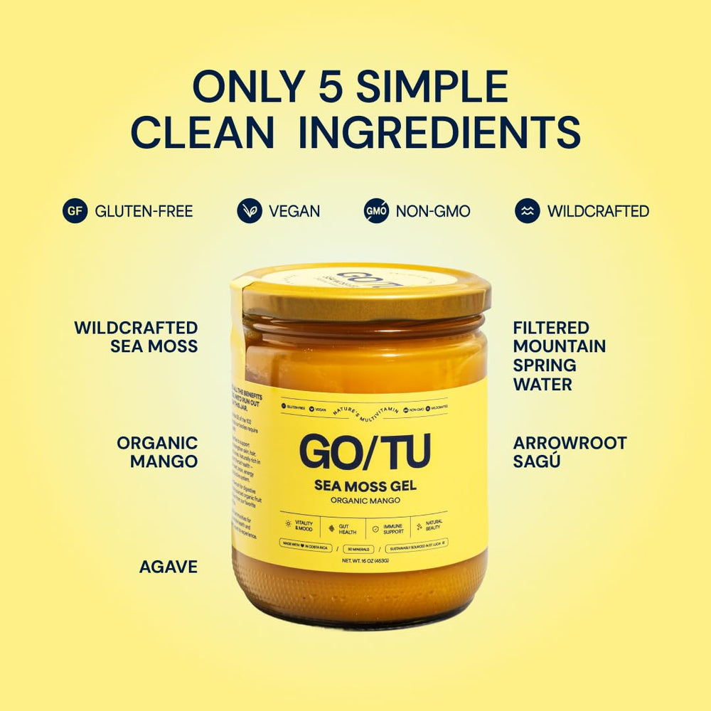 GO/TU Sea Moss Gel being scooped into a smoothie for vitality boost