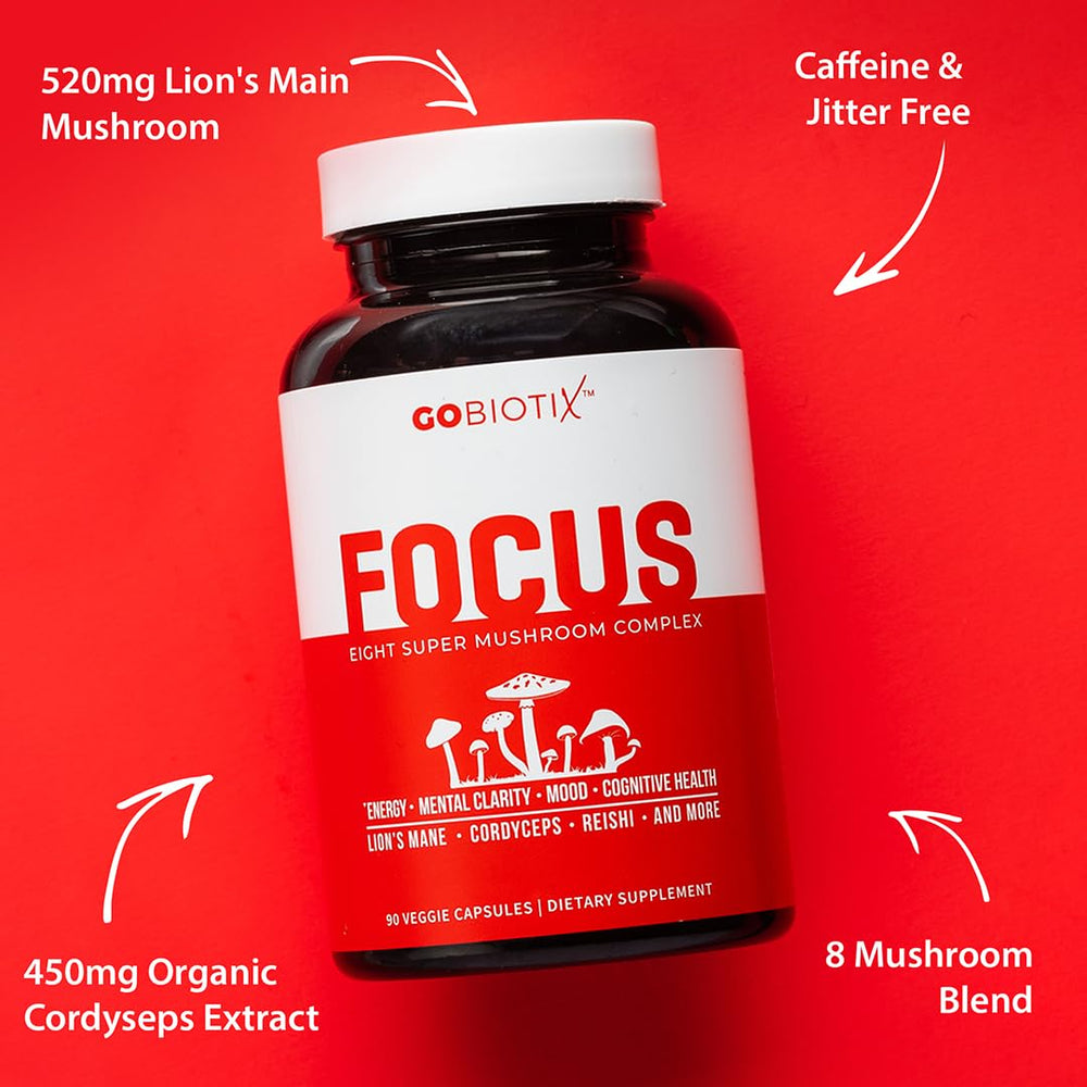 GOBIOTIX 8-mushroom complex ingredients close-up showing diverse mushrooms for immune support